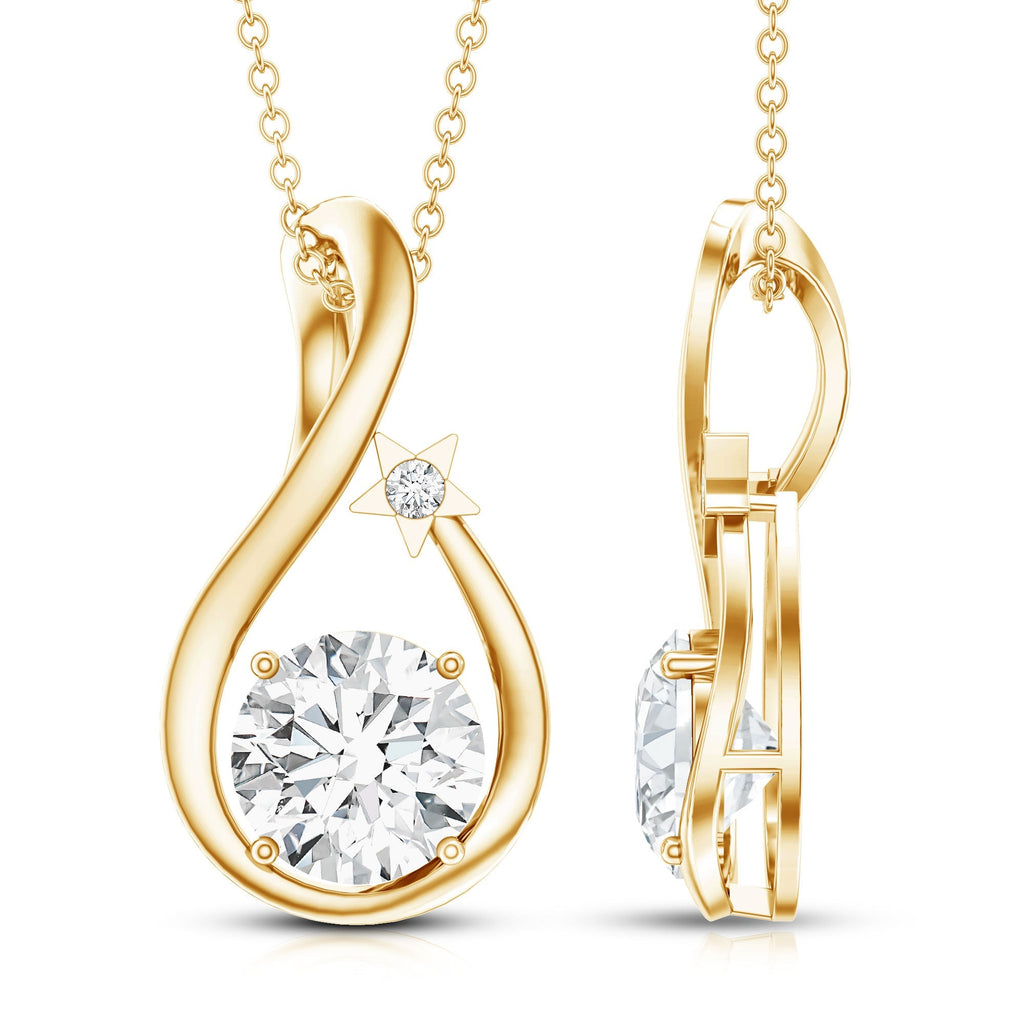 Lab Grown Diamond Necklace – 2 Carat Solitaire Teardrop Pendant with Star Motif Jewelry