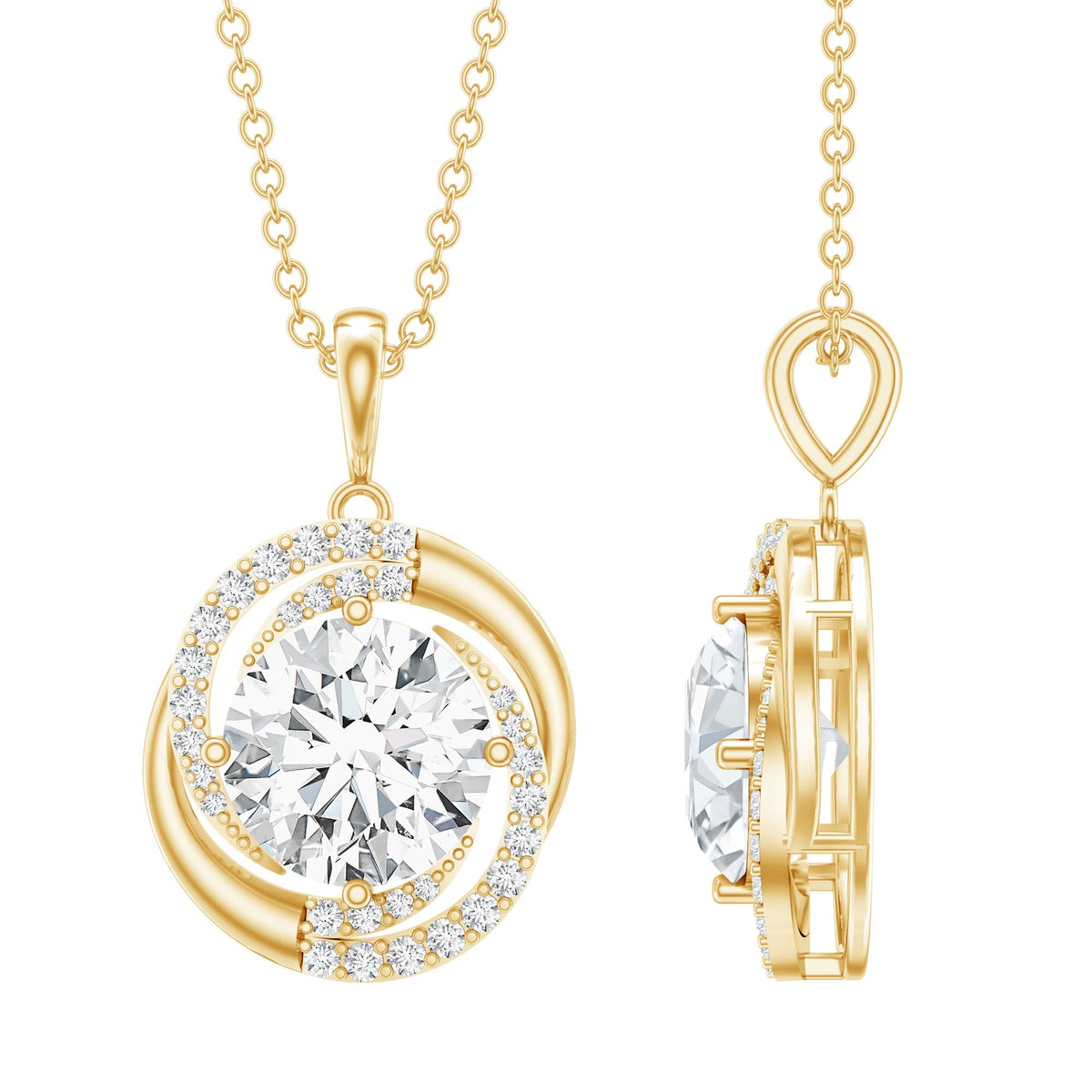 Lab Grown Diamond Necklace – 2 Carat Swirl Pendant With Round Prong Set Diamond