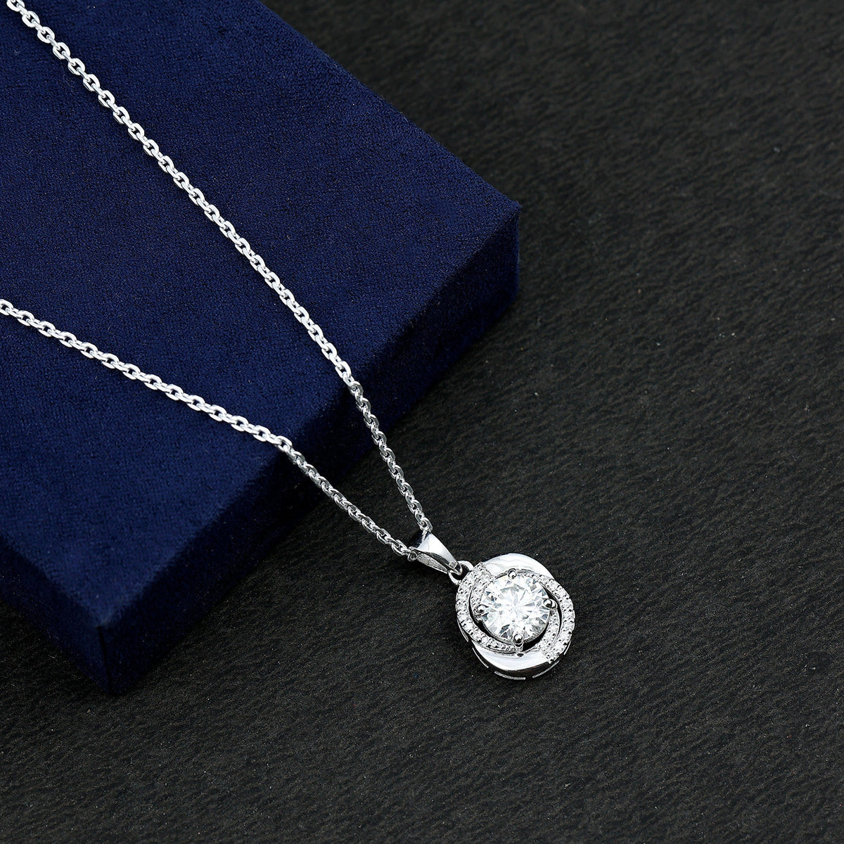 Lab Grown Diamond Necklace – 2 Carat Swirl Pendant With Round Prong Set Diamond
