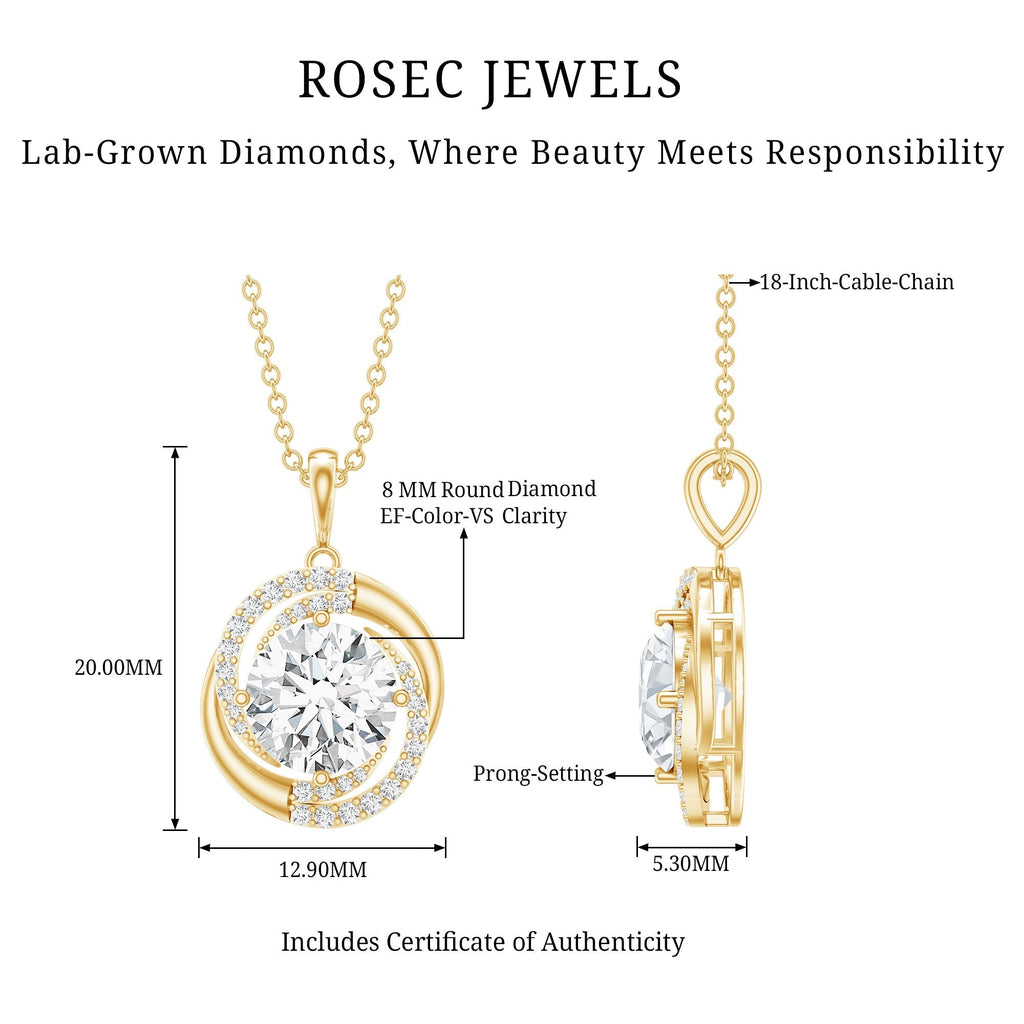 Lab Grown Diamond Necklace – 2 Carat Swirl Pendant With Round Prong Set Diamond