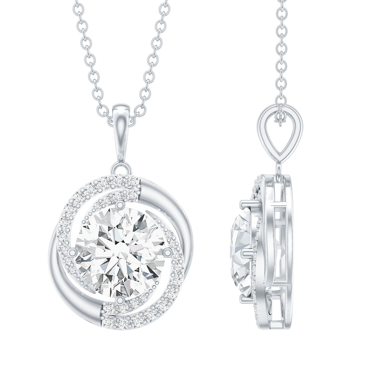 Lab Grown Diamond Necklace – 2 Carat Swirl Pendant With Round Prong Set Diamond