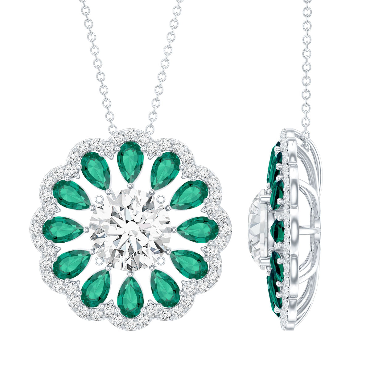 Lab Grown Diamond Necklace – 3 Carat Bridal Flower Pendant With Emerald Halo