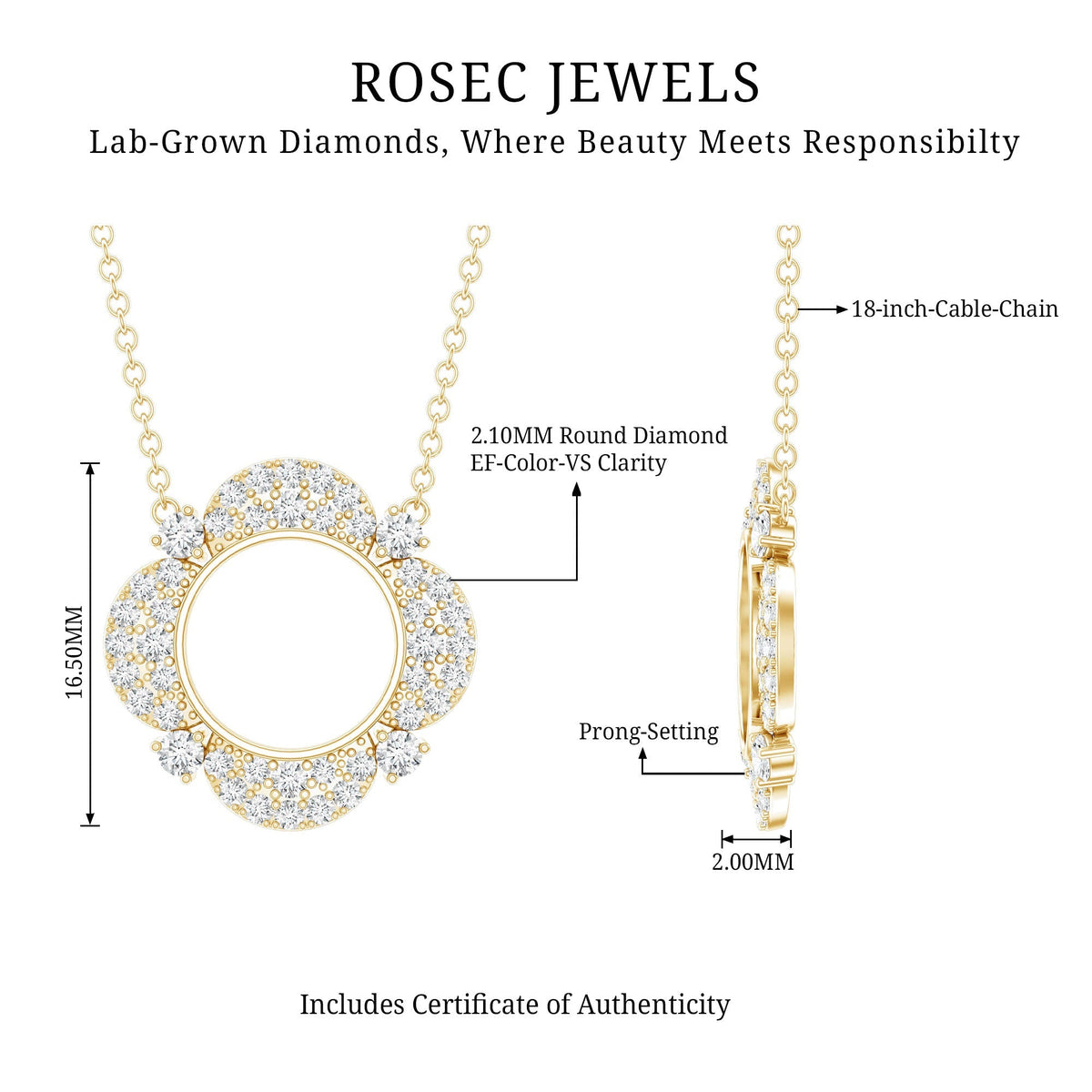 Lab Grown Diamond Necklace – Certified Nature Inspired Pendant with Prong Setting