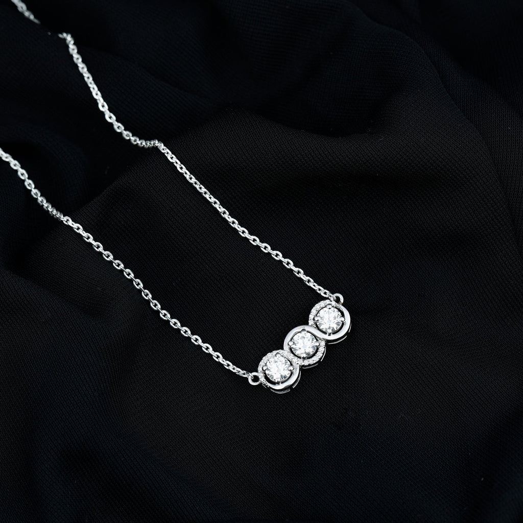 Lab Grown Diamond Necklace – Certified Three Stone Pendant With Round Cut Diamonds