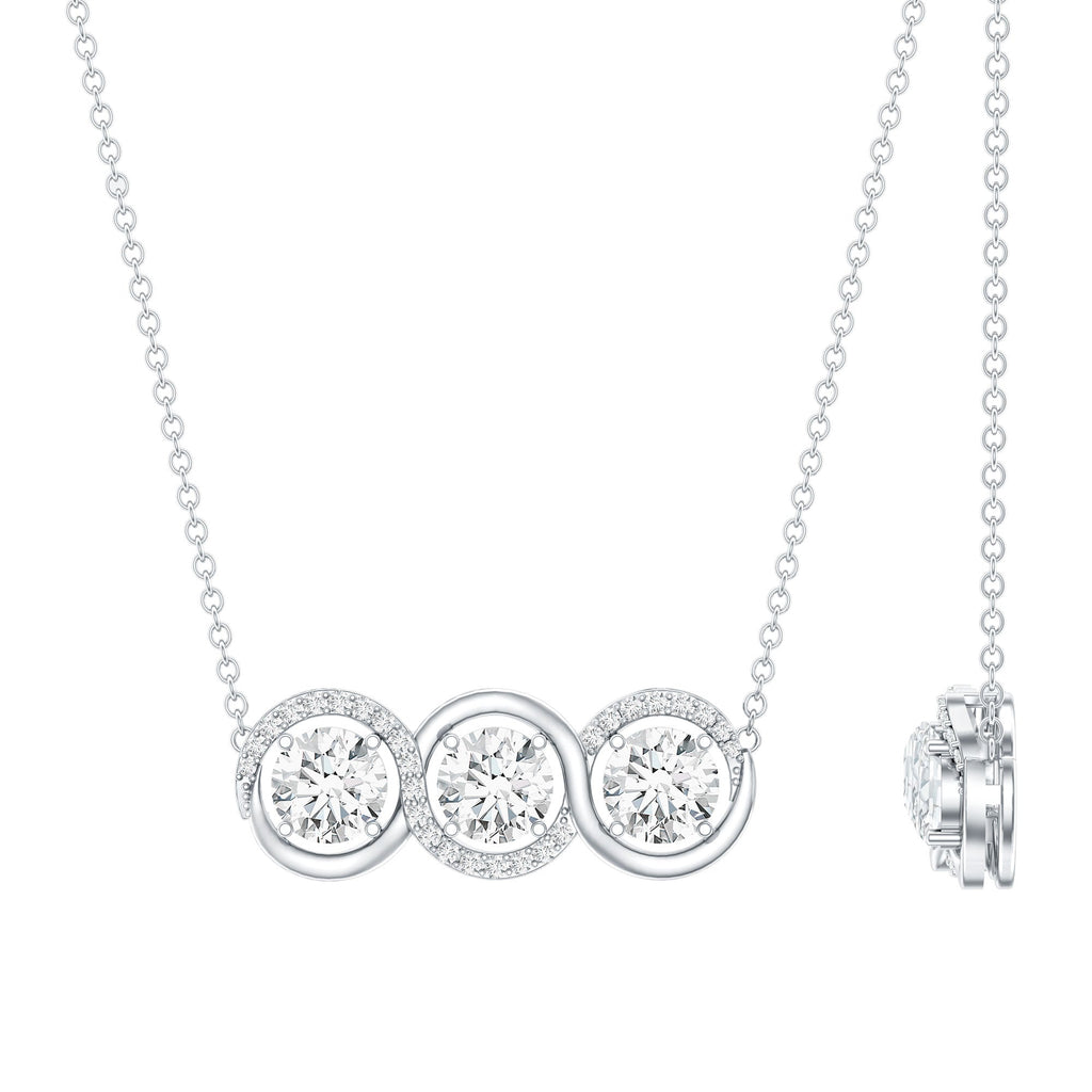 Lab Grown Diamond Necklace – Certified Three Stone Pendant With Round Cut Diamonds