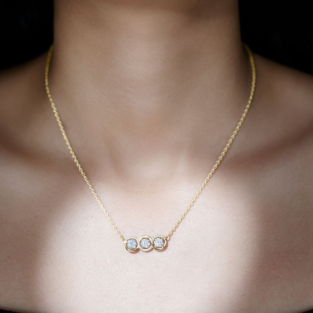 Lab Grown Diamond Necklace – Certified Three Stone Pendant With Round Cut Diamonds