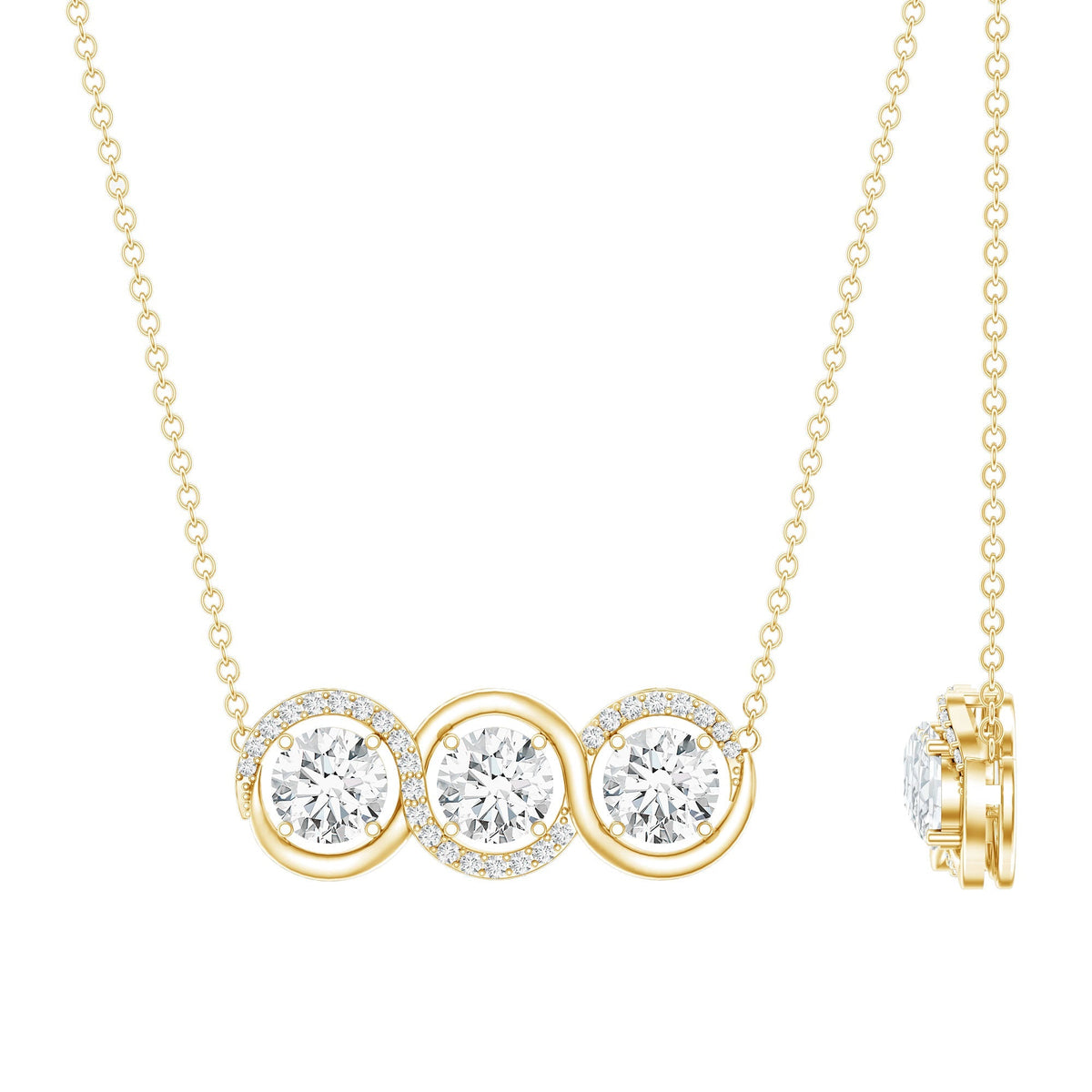 Lab Grown Diamond Necklace – Certified Three Stone Pendant With Round Cut Diamonds
