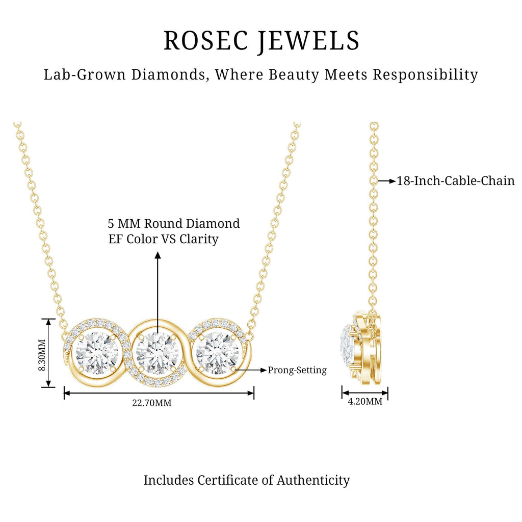 Lab Grown Diamond Necklace – Certified Three Stone Pendant With Round Cut Diamonds