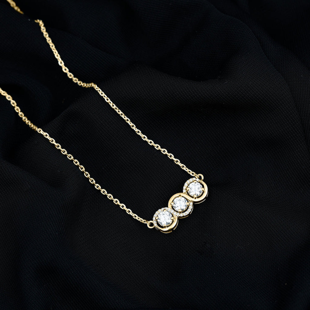 Lab Grown Diamond Necklace – Certified Three Stone Pendant With Round Cut Diamonds
