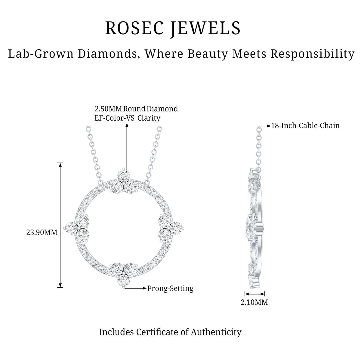 Lab Grown Diamond Necklace – Circle of Life Pendant With Prong Setting, 1.13 Ct