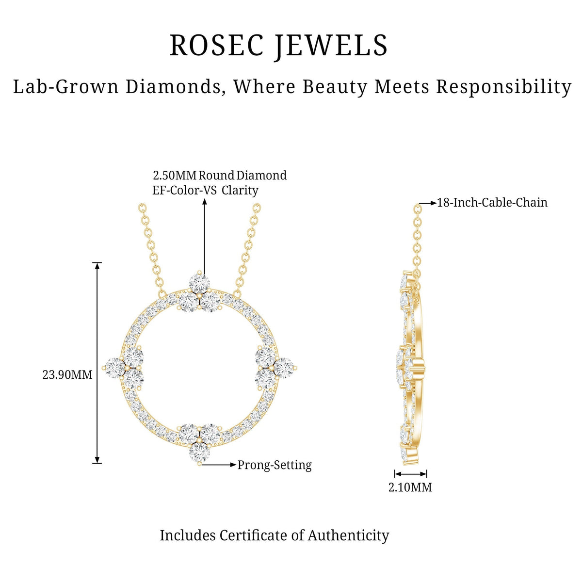 Lab Grown Diamond Necklace – Circle of Life Pendant With Prong Setting, 1.13 Ct