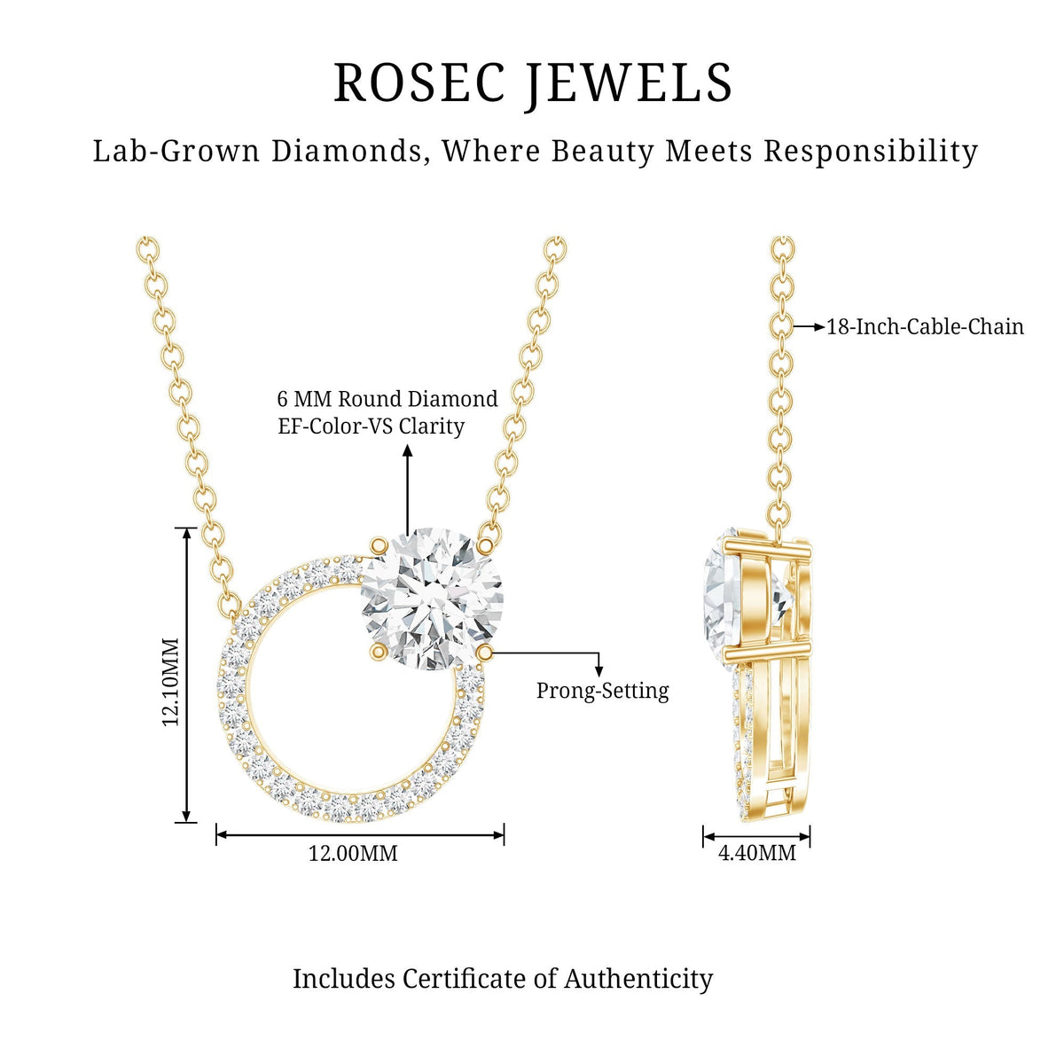 Lab Grown Diamond Necklace – Circle Of Life Pendant With Round Cut Diamonds