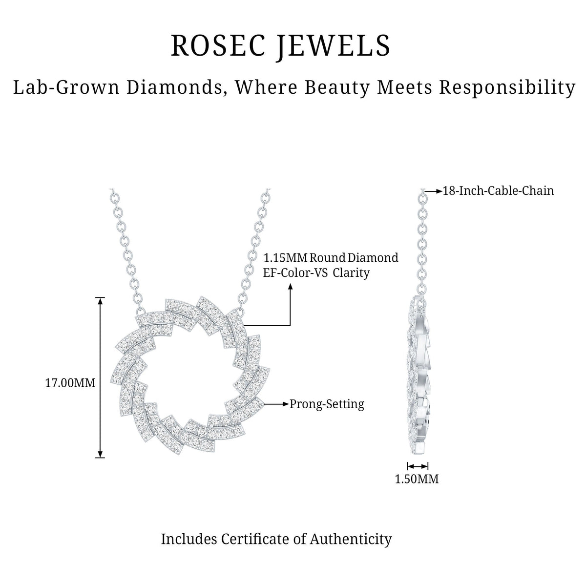 Lab Grown Diamond Necklace – Designer Eternity Style With Prong Setting Chain