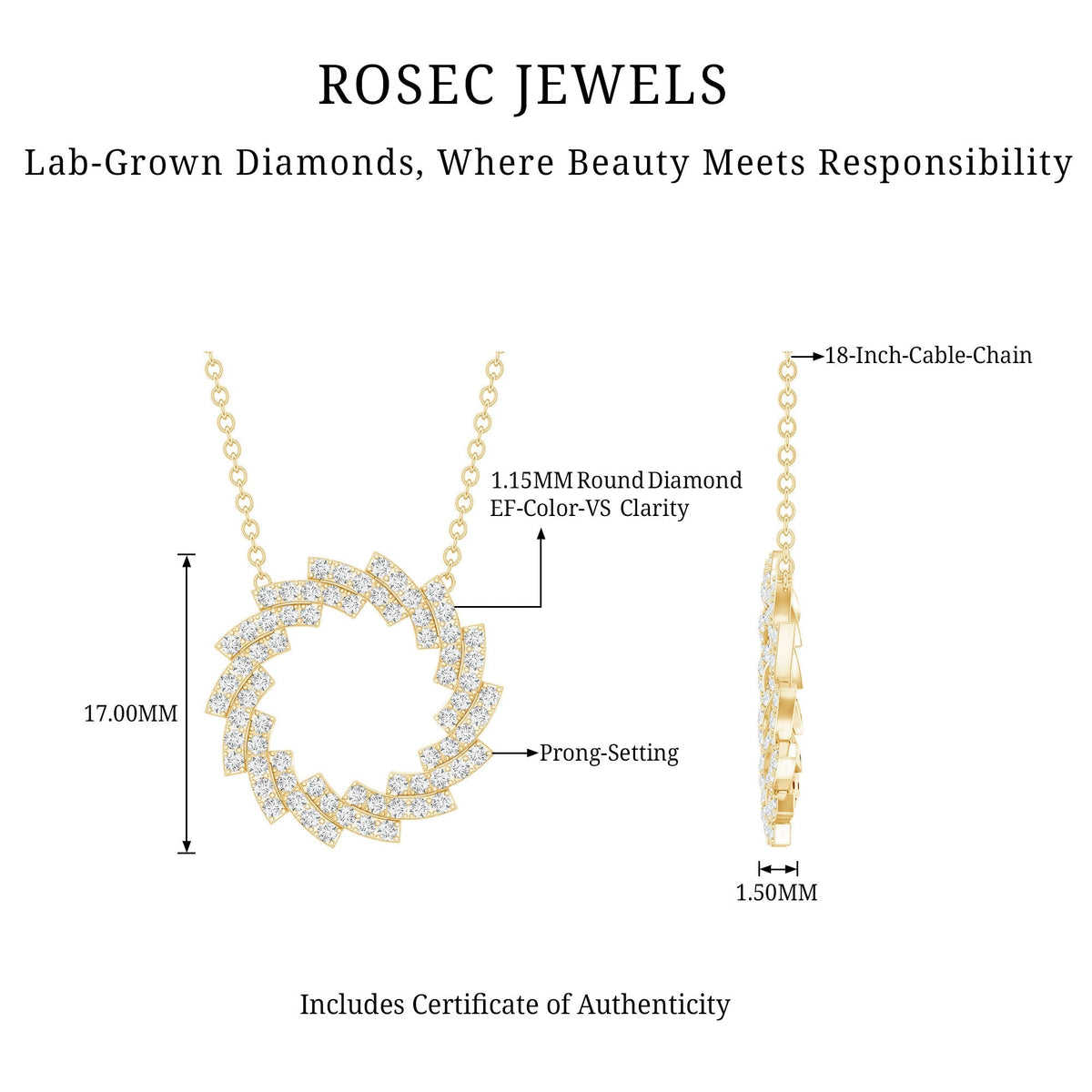 Lab Grown Diamond Necklace – Designer Eternity Style With Prong Setting Chain