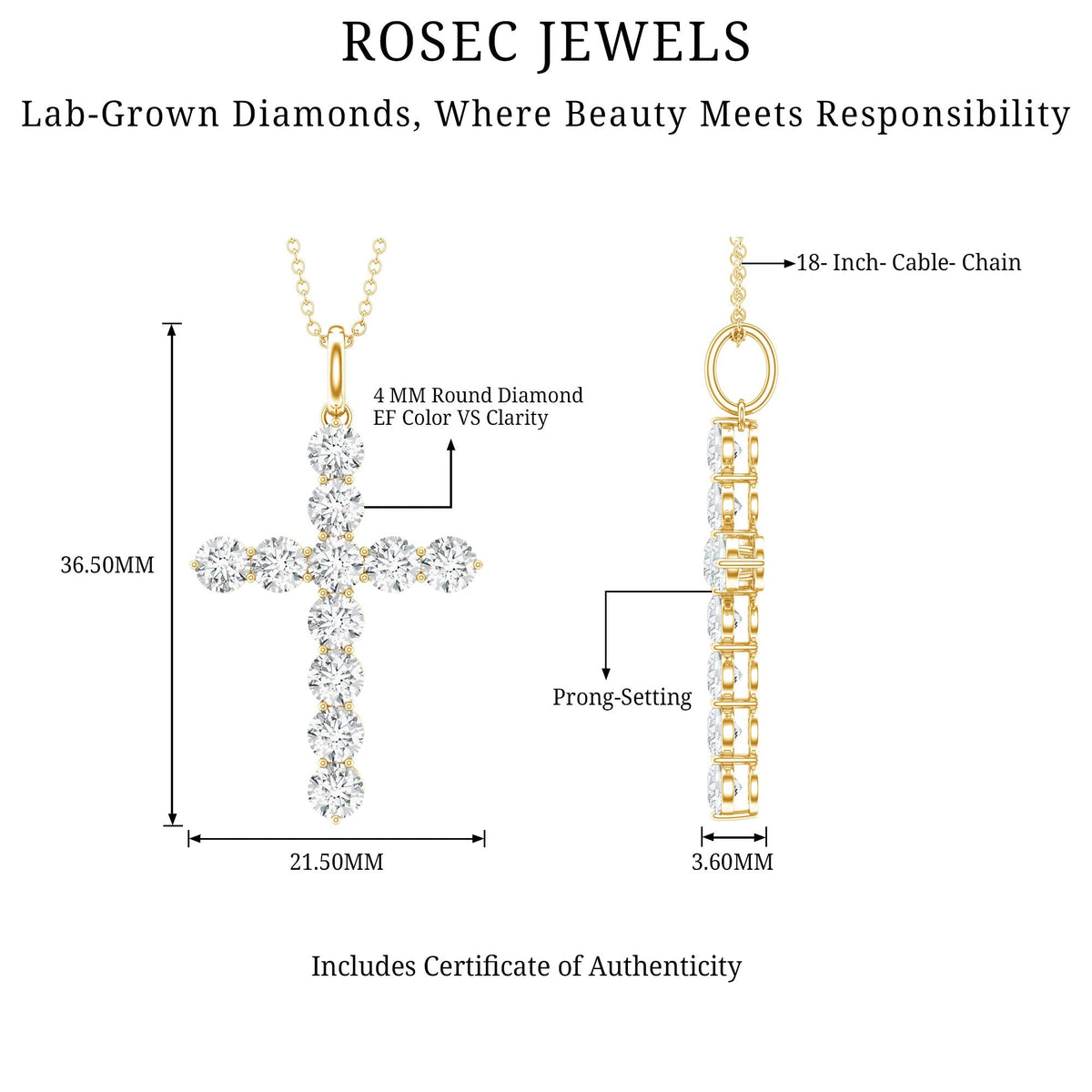 Lab Grown Diamond Necklace – Elegant Catholic Cross Pendant with Round Cut Diamonds
