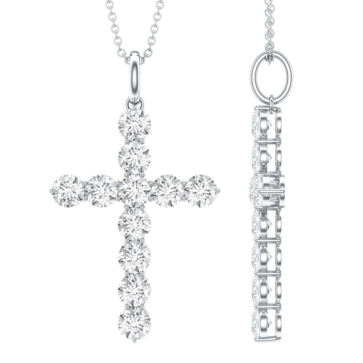Lab Grown Diamond Necklace – Elegant Catholic Cross Pendant with Round Cut Diamonds