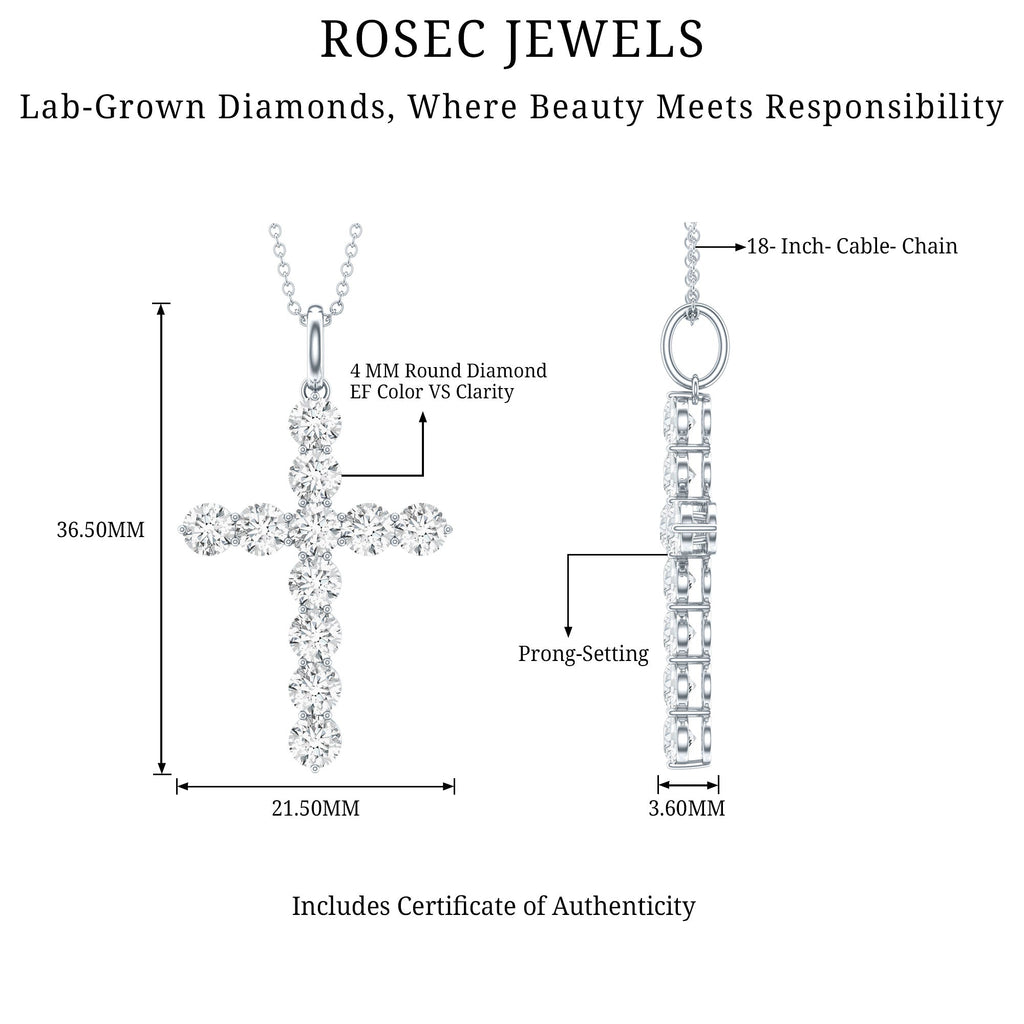 Lab Grown Diamond Necklace – Elegant Catholic Cross Pendant with Round Cut Diamonds