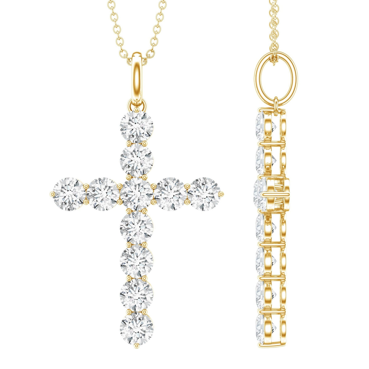 Lab Grown Diamond Necklace – Elegant Catholic Cross Pendant with Round Cut Diamonds