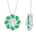 Lab Grown Diamond Necklace – Emerald Bridal Statement Jewelry with Floral Pendant