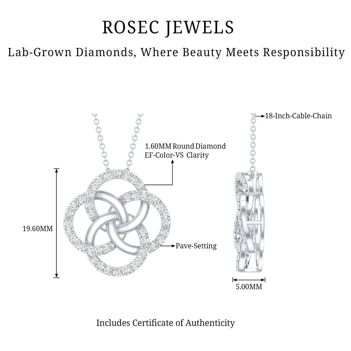 Lab Grown Diamond Necklace – Floral Pendant With Interlocking Circle Design