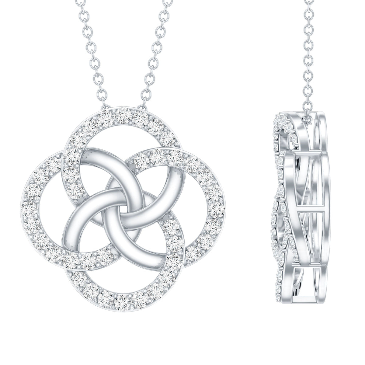 Lab Grown Diamond Necklace – Floral Pendant With Interlocking Circle Design