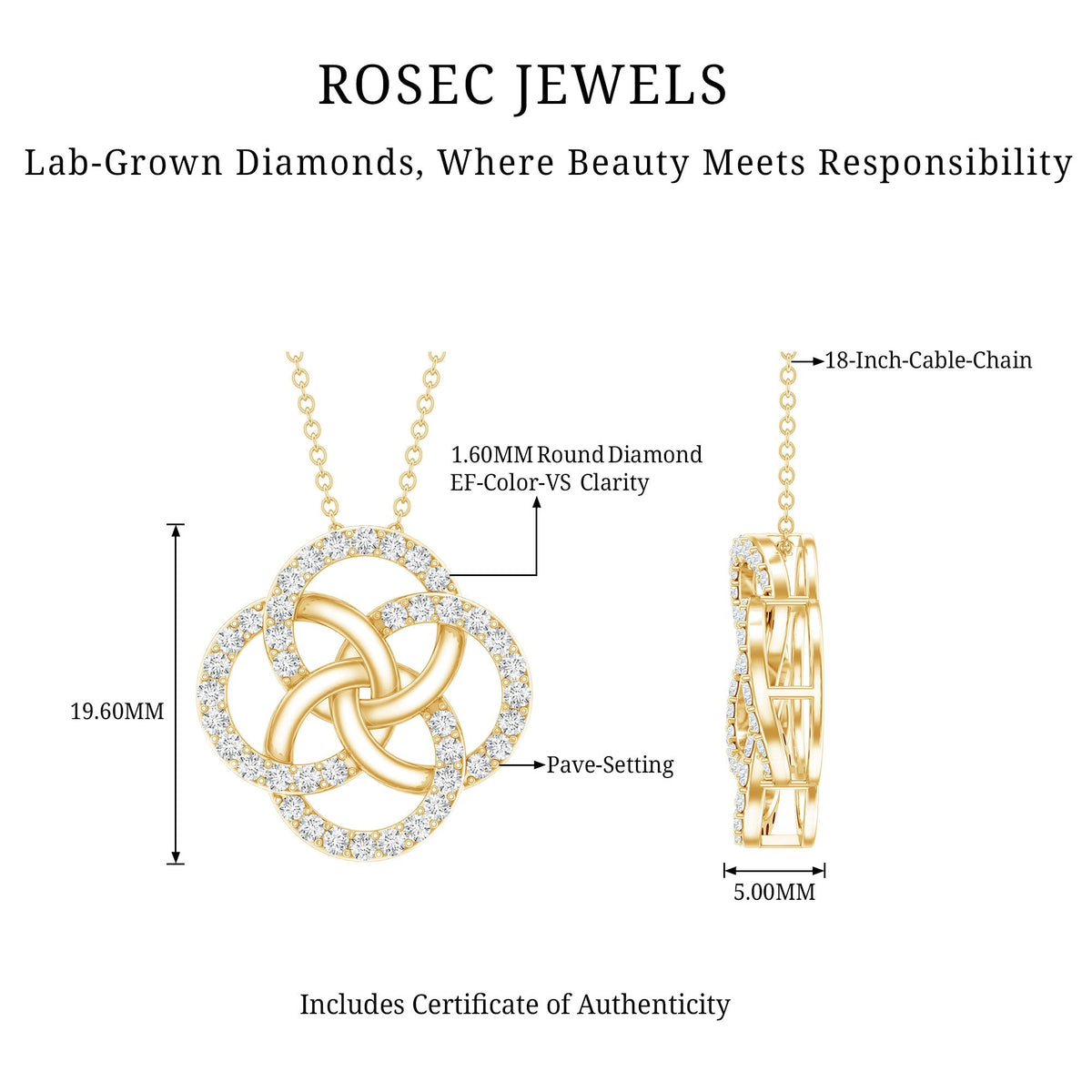 Lab Grown Diamond Necklace – Floral Pendant With Interlocking Circle Design