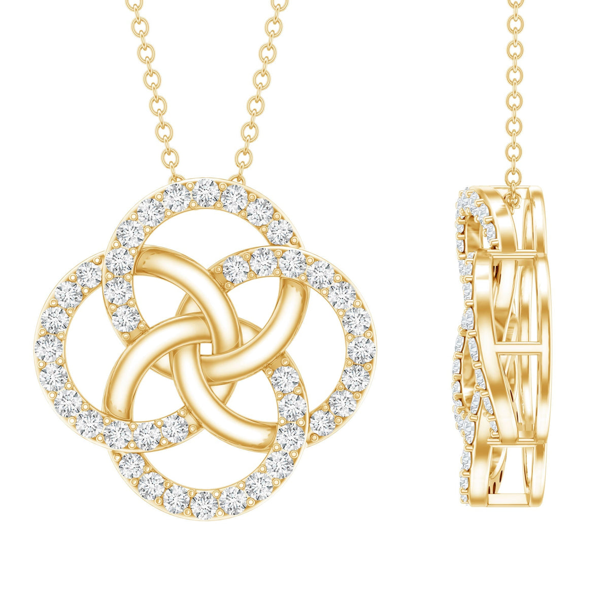 Lab Grown Diamond Necklace – Floral Pendant With Interlocking Circle Design