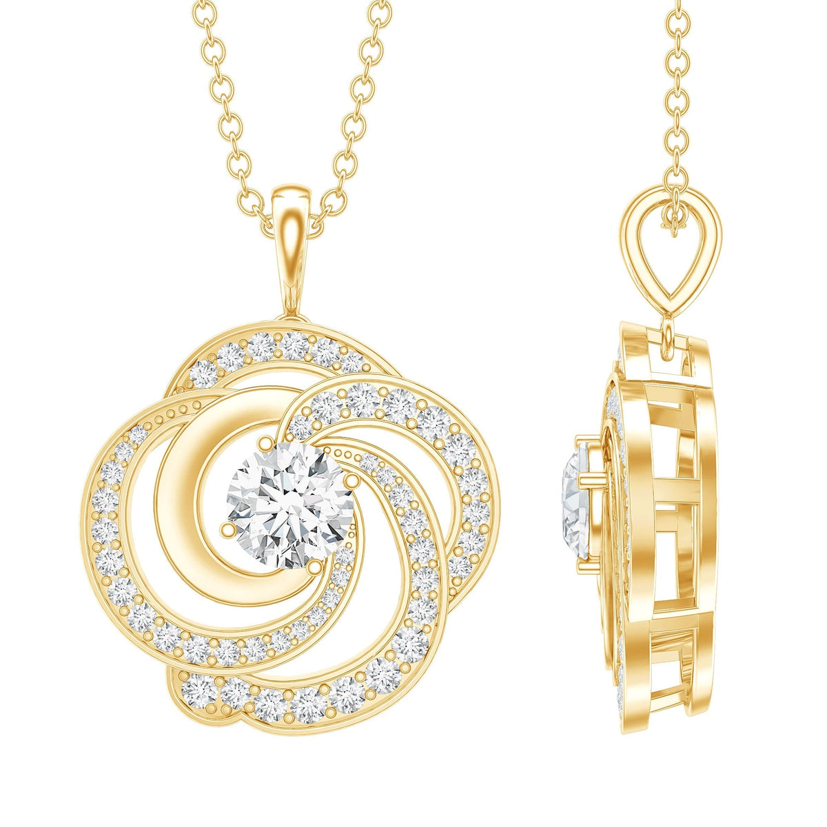 Lab Grown Diamond Necklace – Floral Pendant with Sparkling Round Diamonds, Prong Set Jewelry