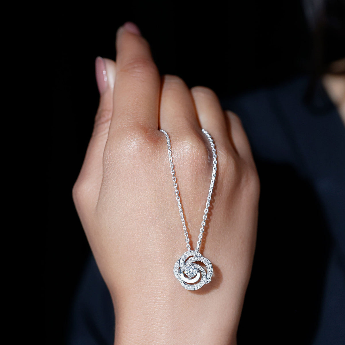 Lab Grown Diamond Necklace – Floral Pendant with Sparkling Round Diamonds, Prong Set Jewelry