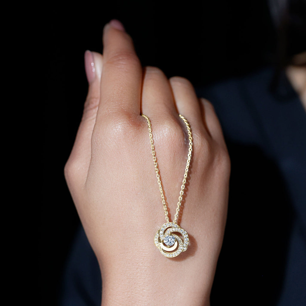 Lab Grown Diamond Necklace – Floral Pendant with Sparkling Round Diamonds, Prong Set Jewelry
