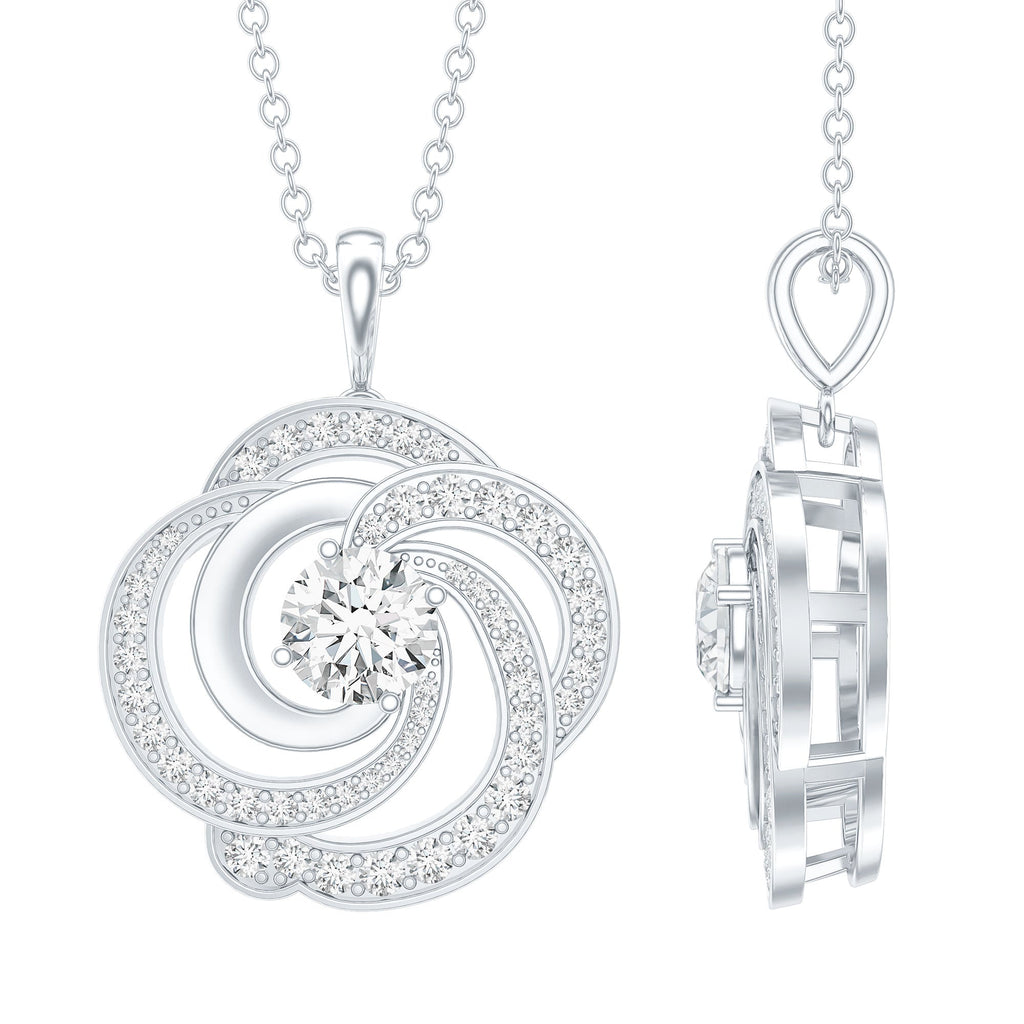 Lab Grown Diamond Necklace – Floral Pendant with Sparkling Round Diamonds, Prong Set Jewelry