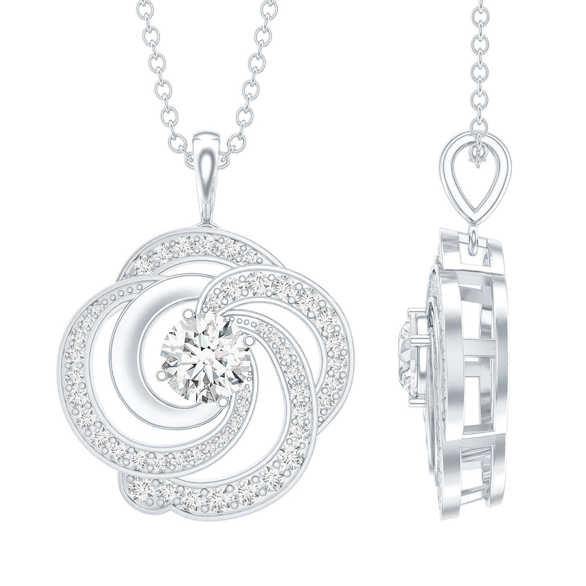 Lab Grown Diamond Necklace – Floral Pendant with Sparkling Round Diamonds, Prong Set Jewelry