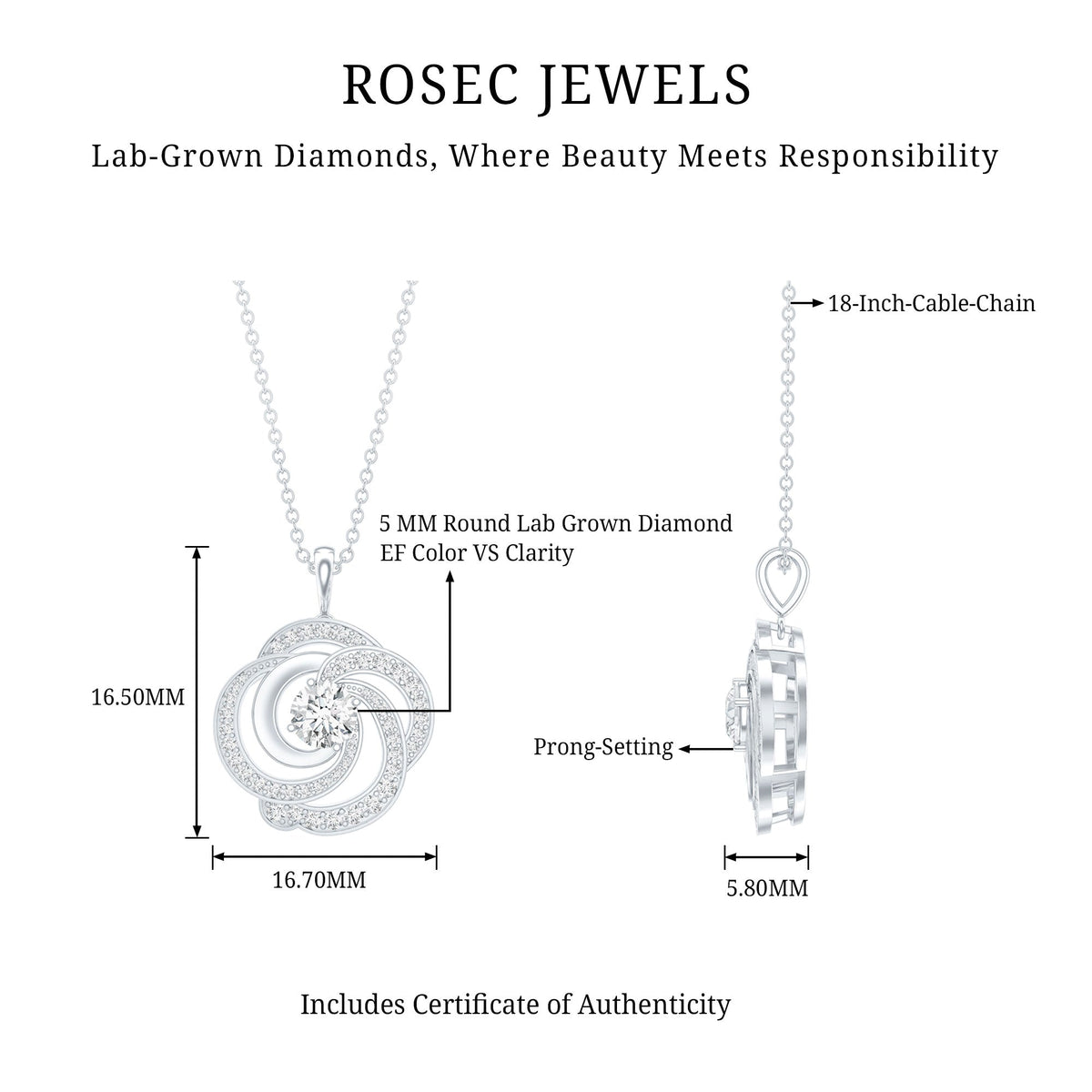 Lab Grown Diamond Necklace – Floral Pendant with Sparkling Round Diamonds, Prong Set Jewelry