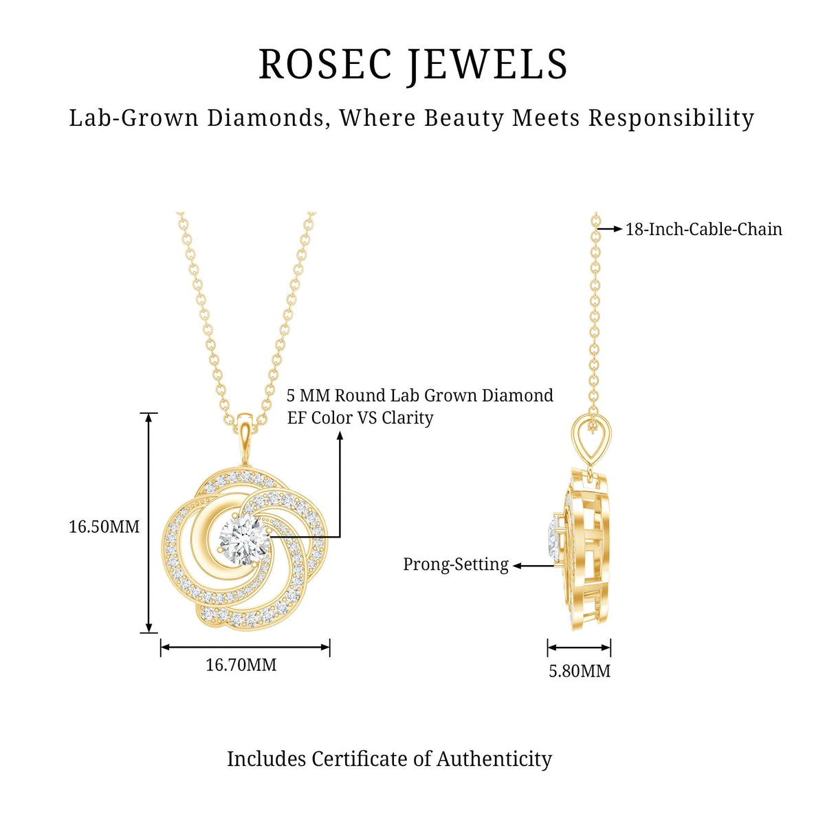 Lab Grown Diamond Necklace – Floral Pendant with Sparkling Round Diamonds, Prong Set Jewelry