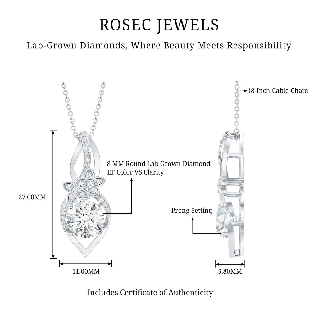 Lab Grown Diamond Necklace – Floral Statement Pendant With Prong Setting