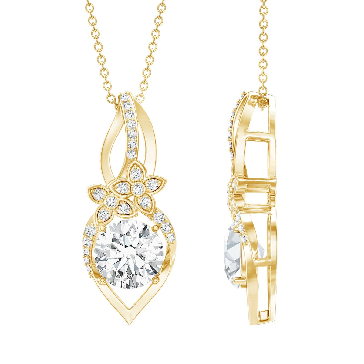 Lab Grown Diamond Necklace – Floral Statement Pendant With Prong Setting