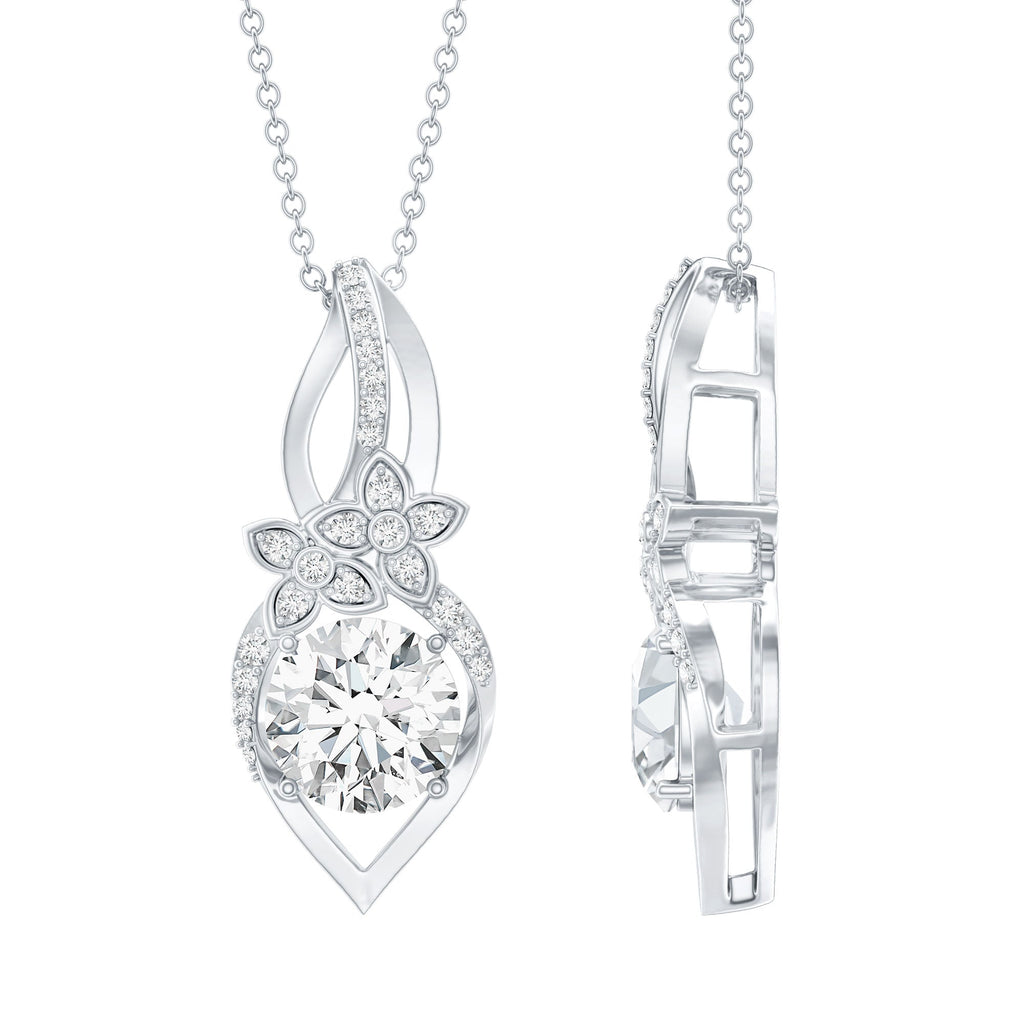 Lab Grown Diamond Necklace – Floral Statement Pendant With Prong Setting