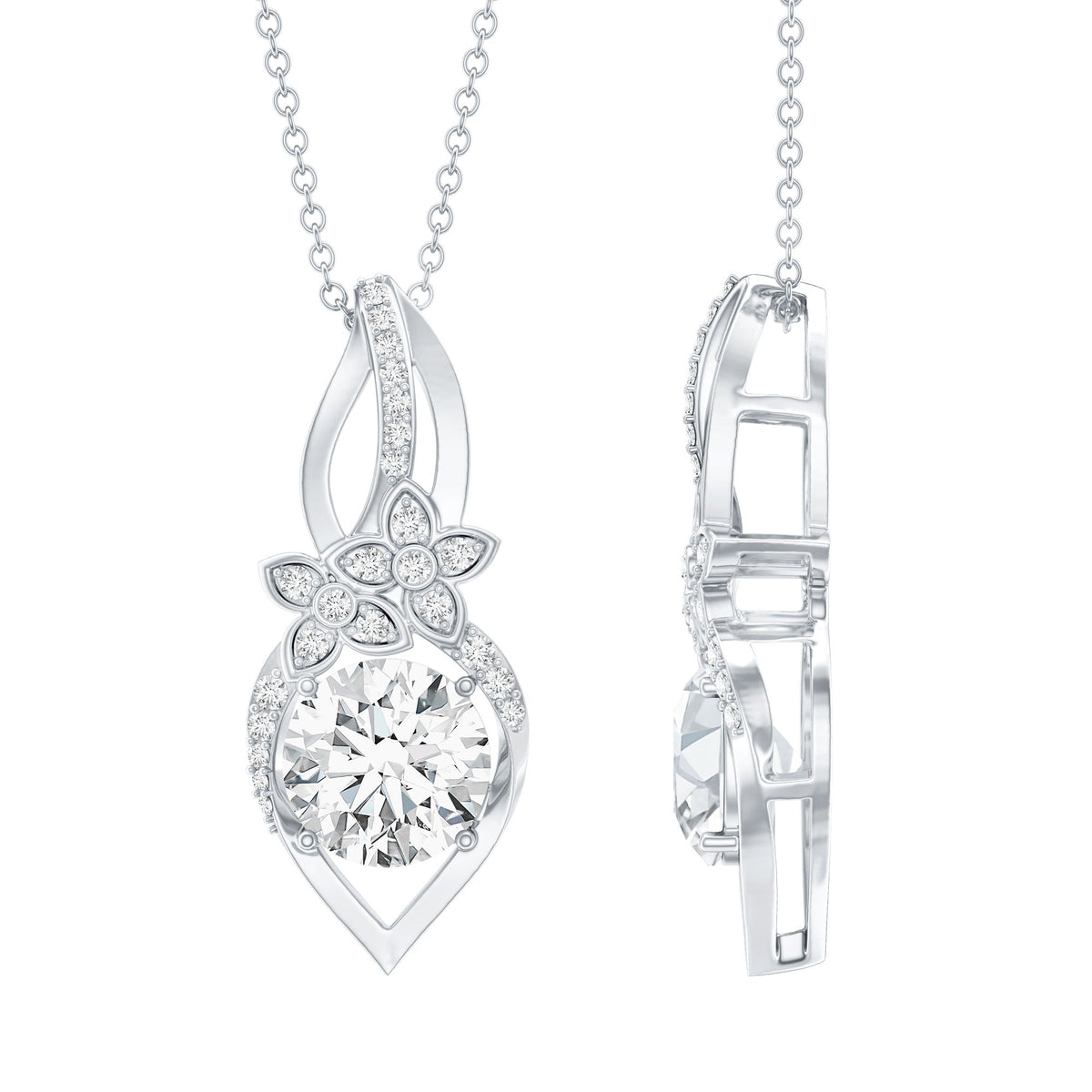 Lab Grown Diamond Necklace – Floral Statement Pendant With Prong Setting