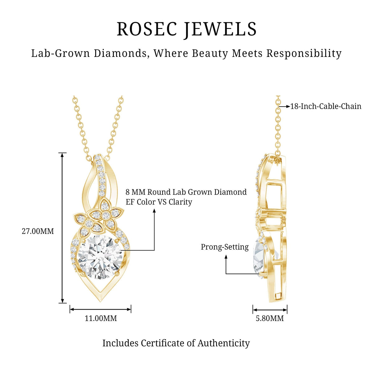 Lab Grown Diamond Necklace – Floral Statement Pendant With Prong Setting