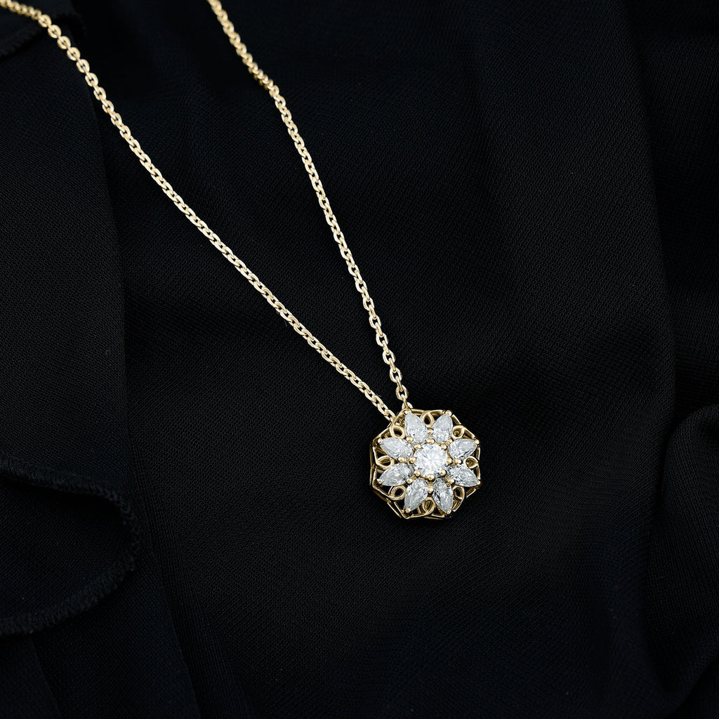 Lab Grown Diamond Necklace – Flower Statement Pendant With Pear Shaped Halo