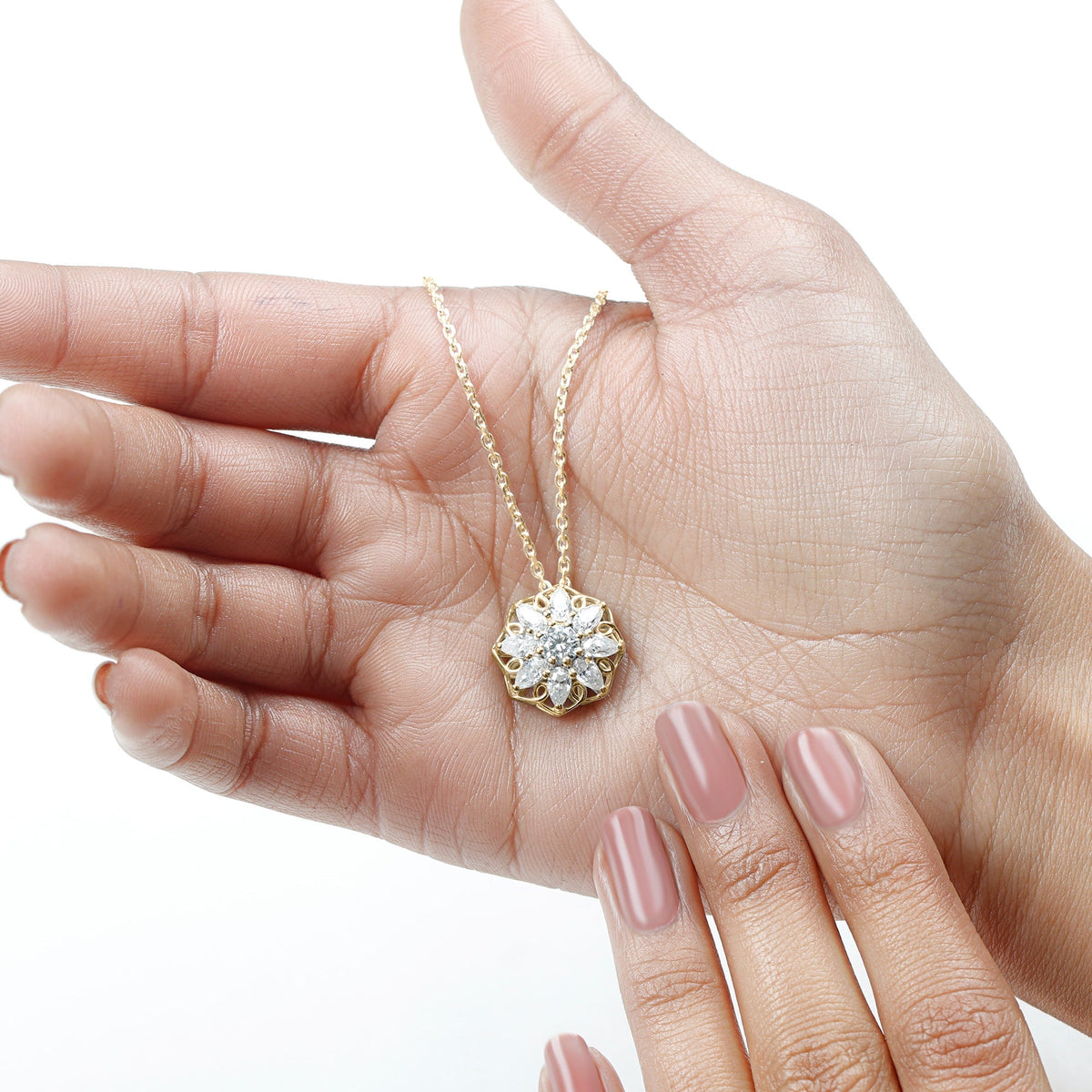 Lab Grown Diamond Necklace – Flower Statement Pendant With Pear Shaped Halo