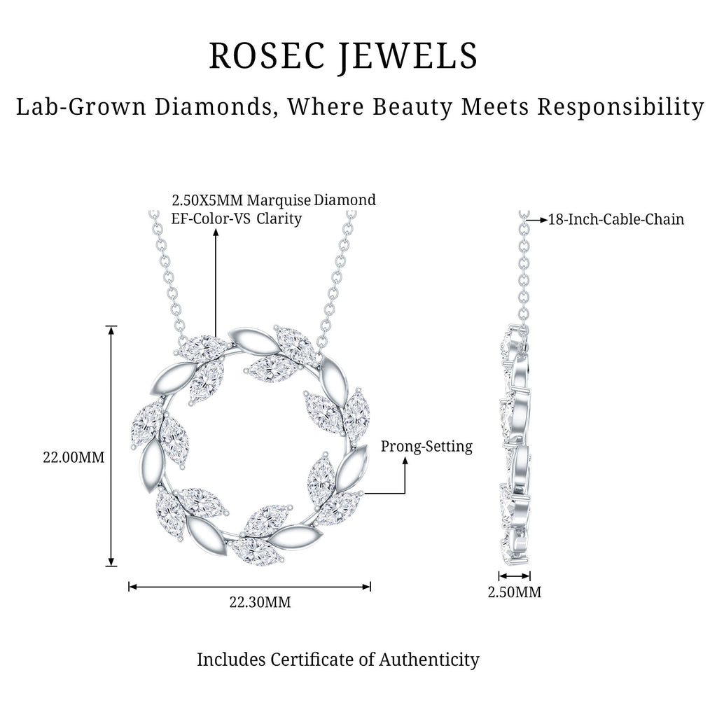 Lab Grown Diamond Necklace – Nature Inspired Circle Pendant With Marquise Diamonds