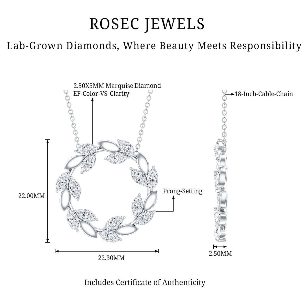 Lab Grown Diamond Necklace – Nature Inspired Circle Pendant With Marquise Diamonds