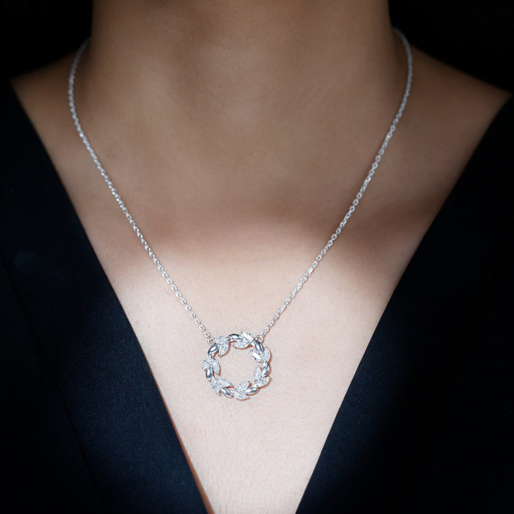 Lab Grown Diamond Necklace – Nature Inspired Circle Pendant With Marquise Diamonds