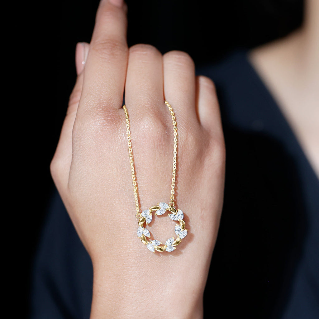Lab Grown Diamond Necklace – Nature Inspired Circle Pendant With Marquise Diamonds