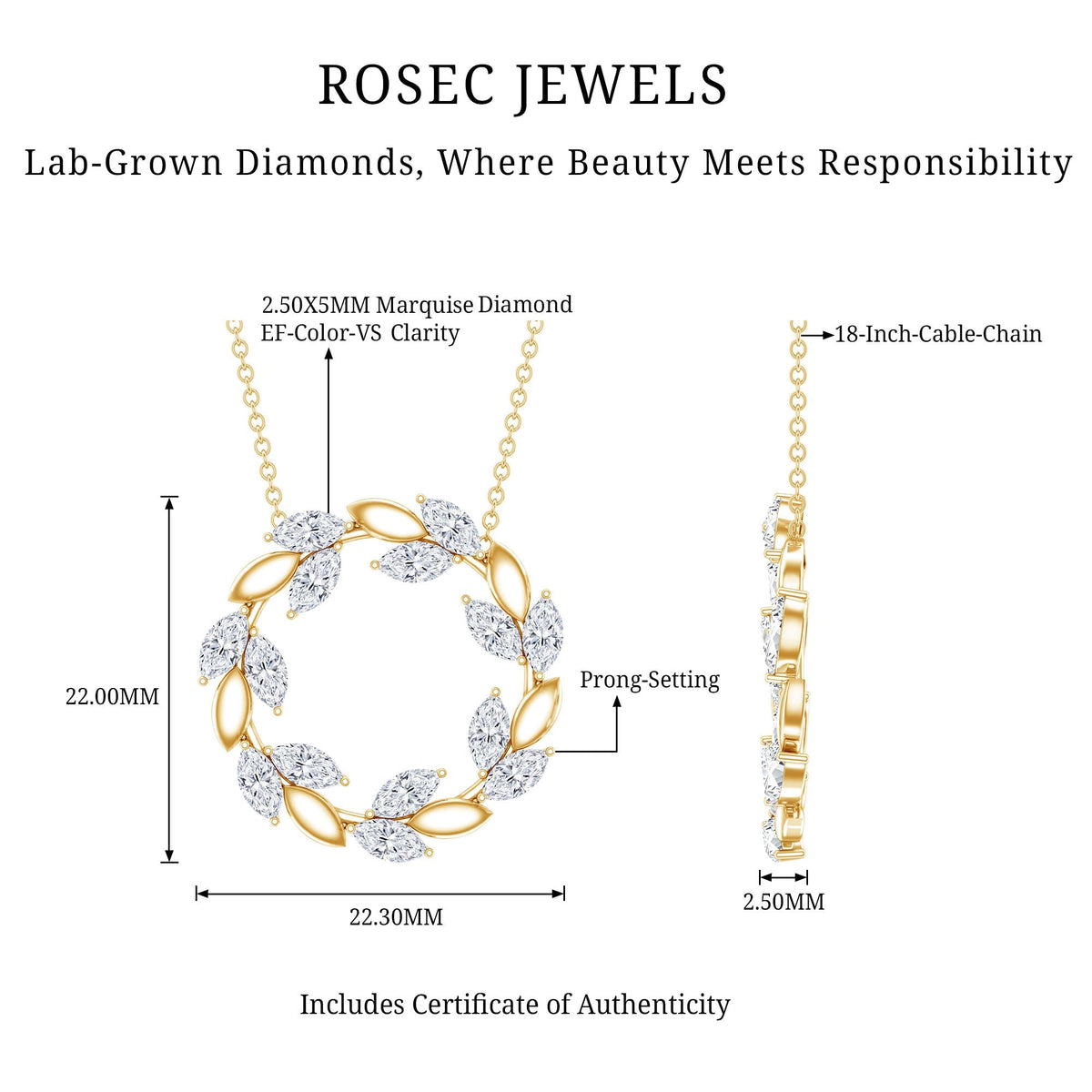 Lab Grown Diamond Necklace – Nature Inspired Circle Pendant With Marquise Diamonds