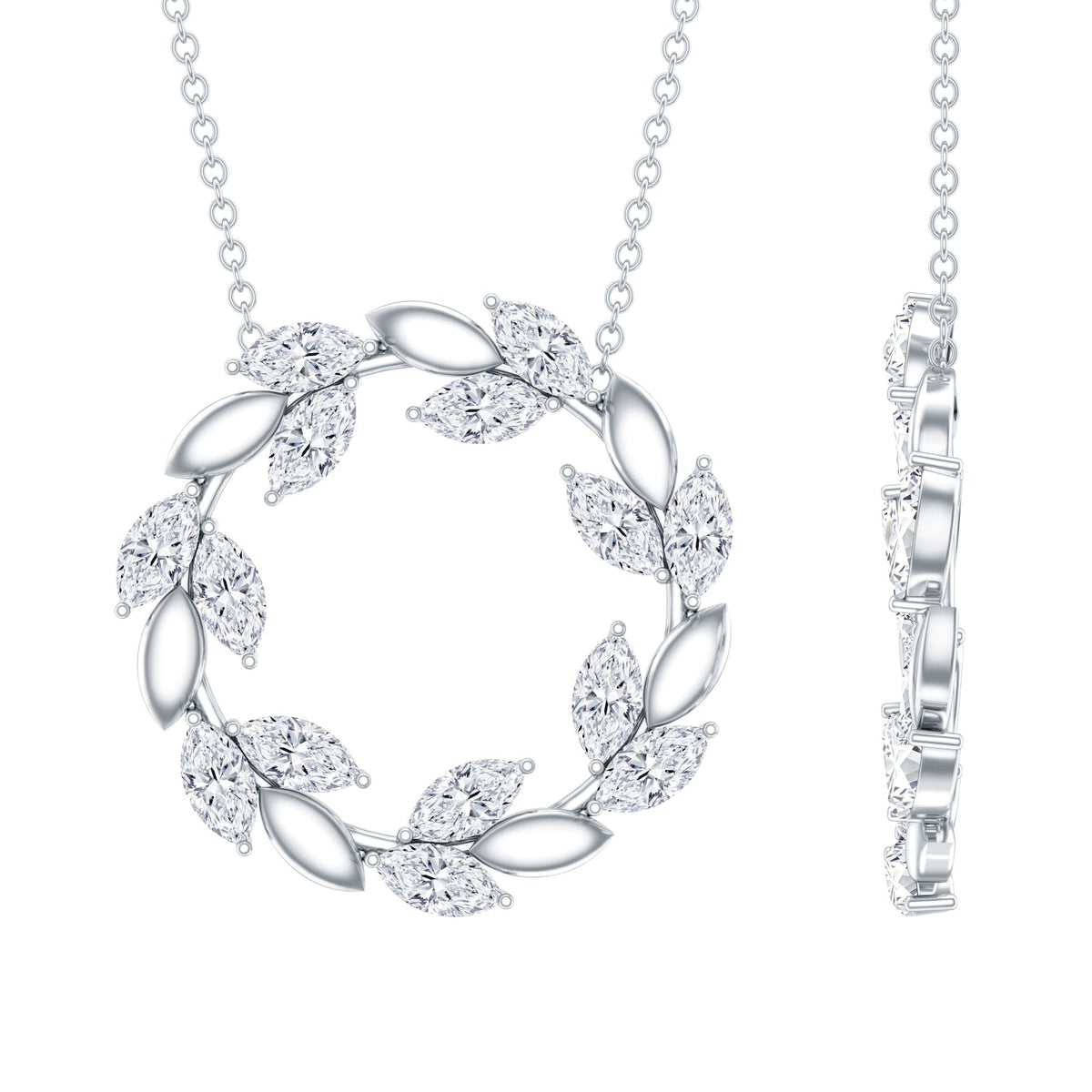 Lab Grown Diamond Necklace – Nature Inspired Circle Pendant With Marquise Diamonds