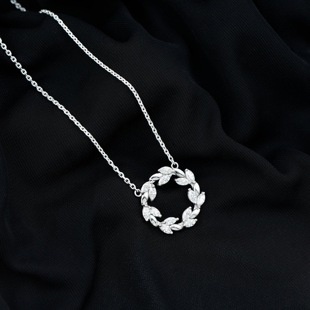 Lab Grown Diamond Necklace – Nature Inspired Circle Pendant With Marquise Diamonds