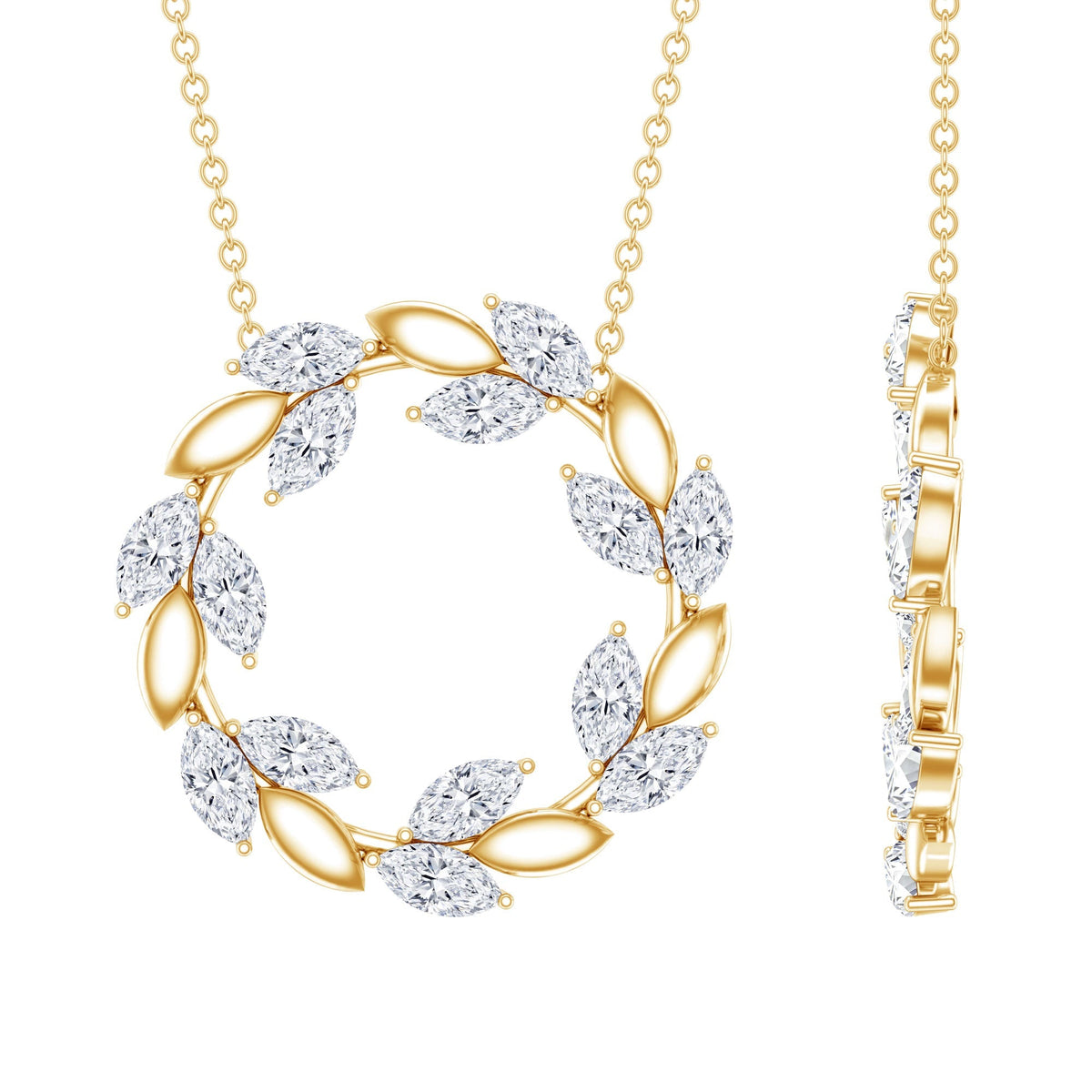 Lab Grown Diamond Necklace – Nature Inspired Circle Pendant With Marquise Diamonds