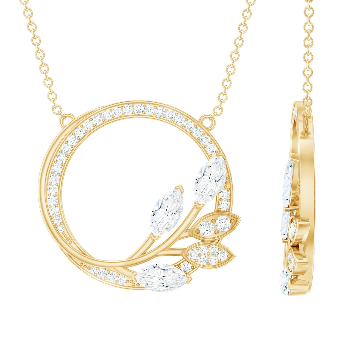 Lab Grown Diamond Necklace – Nature Inspired Leaf Pendant With Round Cut Diamonds